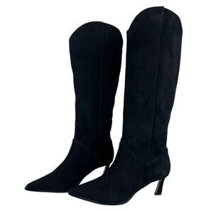 Steve Madden Leyna Black Suede Western Inspired Kitten Heel Tall Boots (Sz 6)